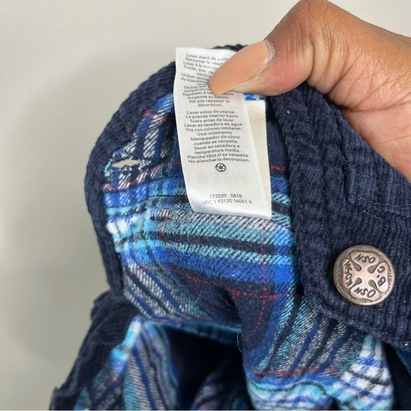 OshKosh Bigosh Toddler Plaid-Lined Corduroy Overalls‎ Navy Blue 9-12 Months - Picture 3 of 10